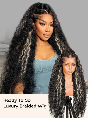 Stylist Braided Highlight Crimped Wavy Ready To Go 13x6 Lace Front Wig