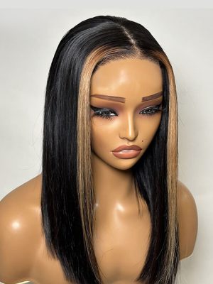 Highlight Ready To Go Wigs Straight Bob HD Lace Wigs With Highlights Streaks