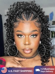 16Inch Braided Wigs Braided Deep Wave Short Bob Human Hair Lace Frontal Wigs