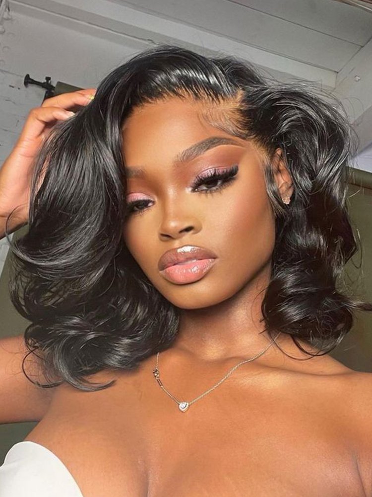 1_67_23 Bouncy Full Loose Body Side Part Short Lace Frontal Wigs 250 Density - Image 1