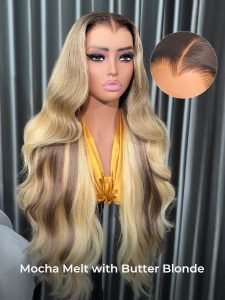 M Hairline Ash Blonde Ombre Body Wave 13x4 Lace Front Wig 250 Density