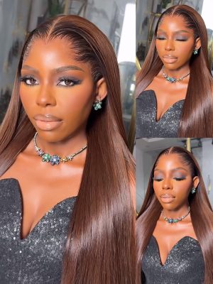 M Hairline Dark Brown Straight 13x6 Lace Front Wigs 250 Density With Drawstring