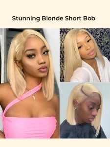 613 Color Blonde Hair Short Bob Wigs Human Hair Wigs Short Lace Wigs