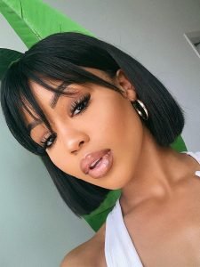 Short Straight Bob Wig With Bangs 5*5 Closure Wig
