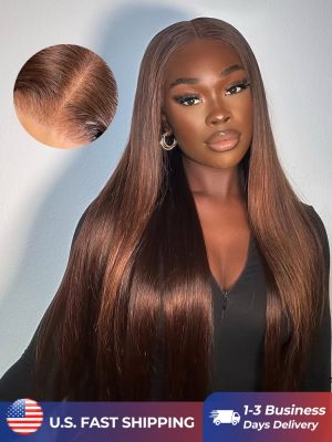 Glueless Chocolate Brown Color Straight Human Hair 7*5 Closure Wig Ready To Go For Beginners Pre Cut Lace