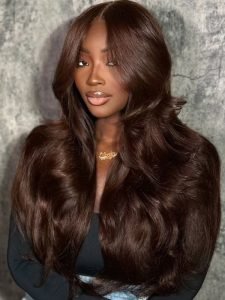 #4 Brown Color Body Wave 8*6 Lace Closure Glueless Wig With Drawstring
