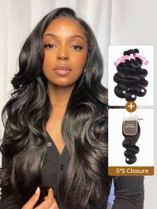 Body Wave HD Lace Closure 5*5 Human Hair 3 Bundles And Lace Closure