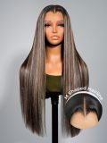 M Shaped Hairline Straight HD Lace Wig With Highlights 250 Density - Image 3