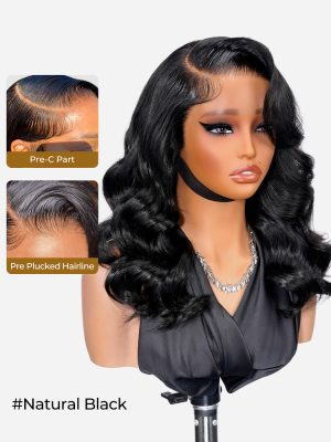 Side C Part Glueless Layered Cut Body Wave 6*8 Lace Closure Wig Pre Cut Ready To Go
