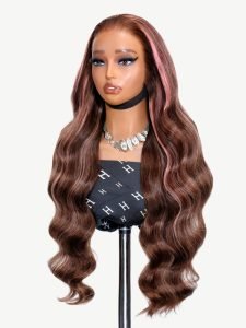 Pink Highlights In Brown Hair Body Wave Lace Wig With Blonde And Pink Highlights - Image 7