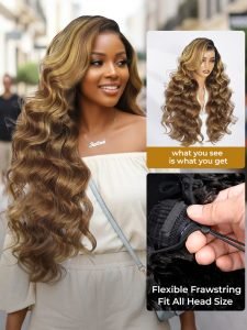 Brown Highlight Side Bang Body Wave 6x8 Lace Front Wig Glueless - Image 8