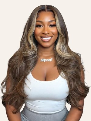 Caramel Blonde Highlights Loose Body 13x6 Lace Frontal Wig With Layers