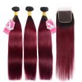 Burgundy Ombre Hair Dark Roots 1B/99J Straight Human Hair Bundles And Closure - Image 6