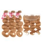 Brazilian Body Wave Human Hair Honey Blonde #27 Bundles With Lace Frontal