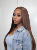 M Hairline Dark Brown Straight 13x6 Lace Front Wigs 250 Density With Drawstring - Image 8
