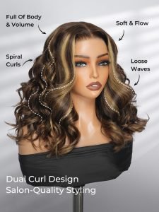 Double Drawn Dual Curl Blonde Highlight 5x7 Lace Front Wig 250 Density - Image 2