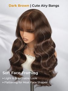 #4 Dark Brown Loose Body Lace Front Glueless Wig With Curtain Bangs - Image 6