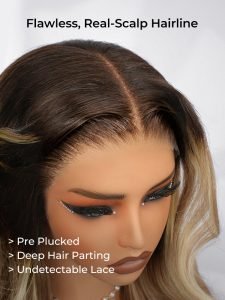 Brunette Blonde Highlights Loose Body 13x6 Lace Frontal Wig With Layers - Image 7