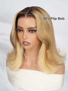 90's Flip Bob Blonde Ombre Body Wave Shoulder Length 5*7 Lace Front Wig - Image 3