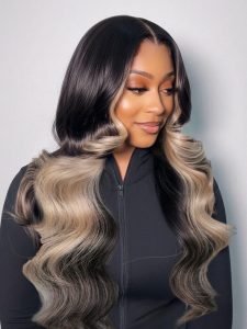 Ash Blonde Highlight Body Wave HD Lace Wig With Layers High Density