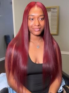150% Density 99J Burgundy Body Wave 13*4 Lace Front Wig Straight Hair - Image 9