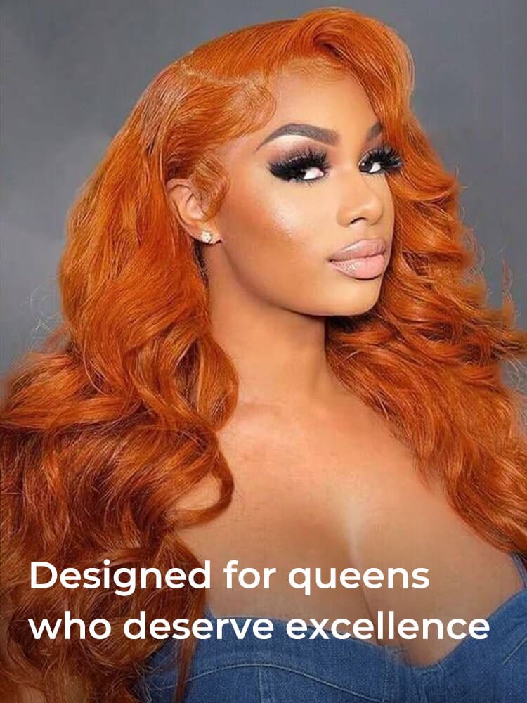 2_14_4 Ginger Orange Body Wave Glueless Transparent Lace Wigs With Pre Plucked Hairline - Image 1