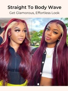 Burgundy With Blonde Highlights Lace Front Wig Skunk Stripe Hair Wigs - Image 3