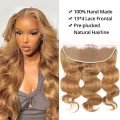 Body Wave Honey Blonde #27 Brazilian Color Hair 13*4 Lace Frontal Closure - Image 2
