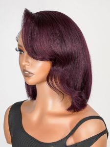 Glueless Dark 99J Color Layered Cut With Side Bang Frontal Bob Wig - Image 5