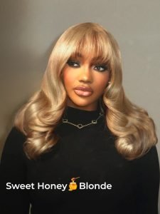 Honey Blonde Glueless Body Wave 2X6 Lace Front Wig With Curtain Bang - Image 2