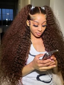 Ready To Go Wigs - Brown Hair Wigs Curly Human Hair Pre-Cut Invisible Lace Wig - Image 2