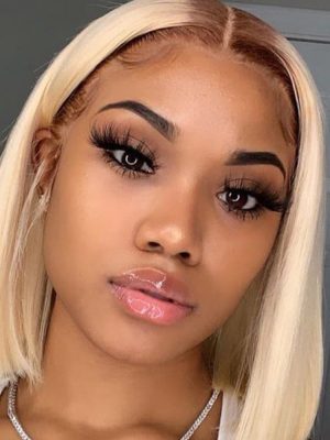 #4/613 Blonde Bob Wigs with Dark Brown Roots Ombre Lace Closure Bob Wigs