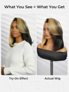 Honey Blonde Face Framing Skunk Stripe Bob 13x6 Lace Ready To Go Wig - Image 3