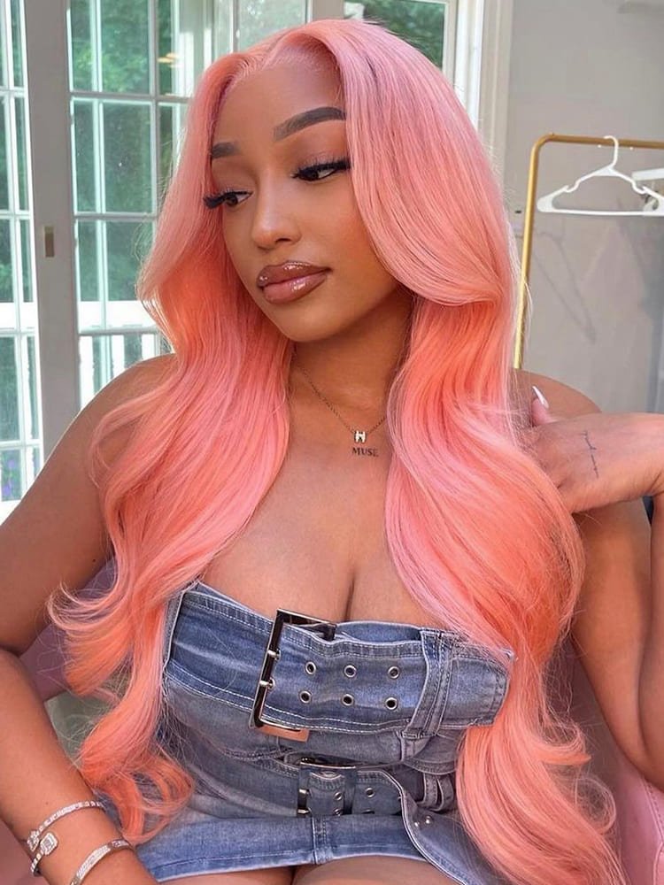 2_29_2 Pink Color Wig Light Pink Body Wave Transparent Lace Wigs With Natural Hairline - Image 1