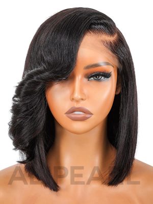 10 Inch Side Bang Layered Cut Wavy Bob Wig 5×5 Lace Closure Wig