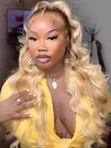 Ready To Go Ombre Wig Blonde Color With Brown Roots And Stripe Pre-Plucked Lace Frontal Wigs - Image 2