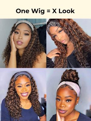 Water Wave Headband Wigs Human Hair Natural Wave Half Wig 150 Density