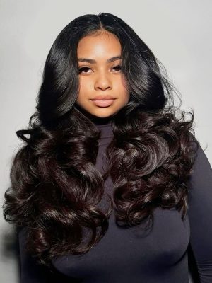 Layered Cut Voluminous Ocean Wave Curtain Bangs Wig 100% Glueless