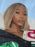 Light Mushroom Brown Hair With Blonde Highlights Straight Bob Lace Wigs For Sale - Image 2