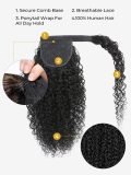 Curly Ponytail Extensions with Claw Clip Natural Black Human Hair - Image 2
