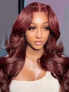 Angora Red Wavy Hair 13*6 Frontal Wig with Layered Cuts - Image 2