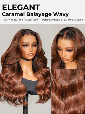 Original Caramel Balayage Highlight Wigs 13x4 Front Wig Customized Wavy Hair
