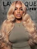 Champagne Blonde Hair Body Wave Glueless Closure Wig Pre-Cut Lace - Image 3