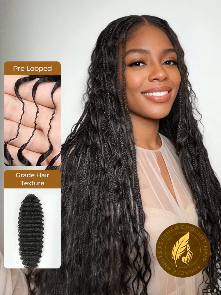 2_59_11 Miracle Knots Curly Crochet Human Hair Extensions 100g Pack Knotless - Image 1