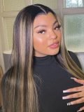 Straight Ombre Blonde Highlight M Hairline 13X6 Lace Front Wig - Image 3