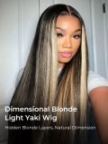 Light Yaki Straight Glueless Lace Wig With Hidden Blonde Highlights - Image 5