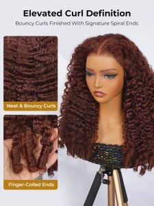 Reddish Brown Burmese Curly 250% Density Ready To Go 5x7 Lace Wig - Image 2