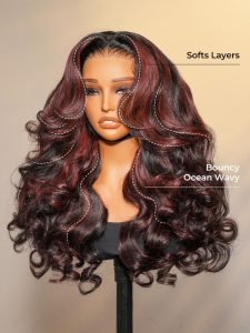 Original Caramel Balayage Highlight Wigs 13x4 Front Wig Customized Wavy Hair - Image 6