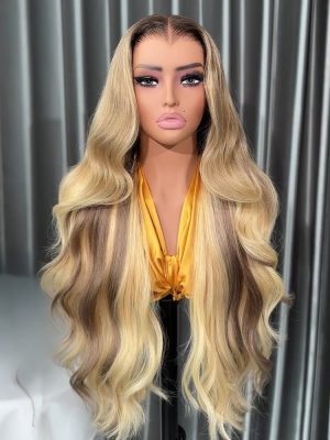 M Hairline Ash Blonde Ombre Body Wave 13x4 Lace Front Wig 250 Density