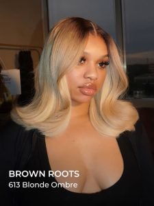 90's Flip Bob Blonde Ombre Body Wave Shoulder Length 5*7 Lace Front Wig - Image 2